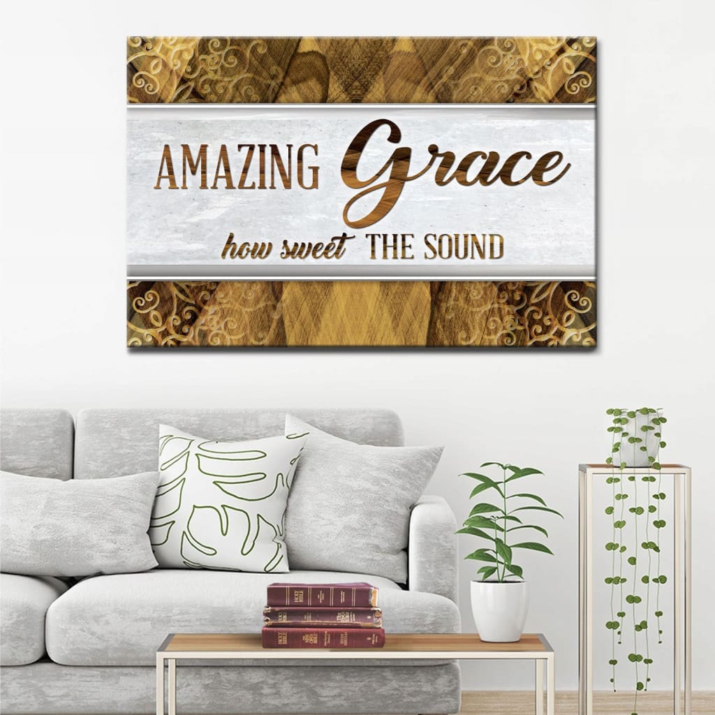 Christian wall art: Amazing grace how sweet the sound wall art canvas print Brown / 12 x 8