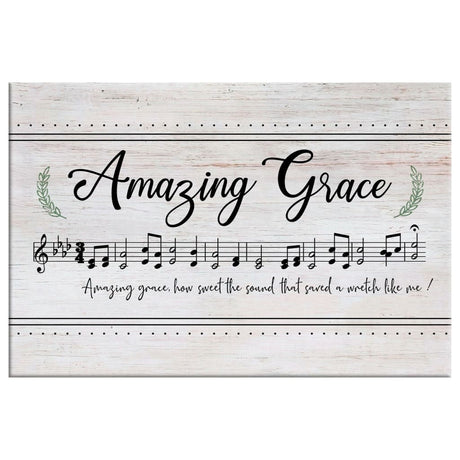 "Amazing Grace How Sweet The Sound" canvas print with sheet music, adding a musical touch to Christian home decor.