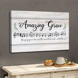 "Amazing Grace How Sweet The Sound" Christian wall art with sheet music and song lyrics, perfect for home decor.