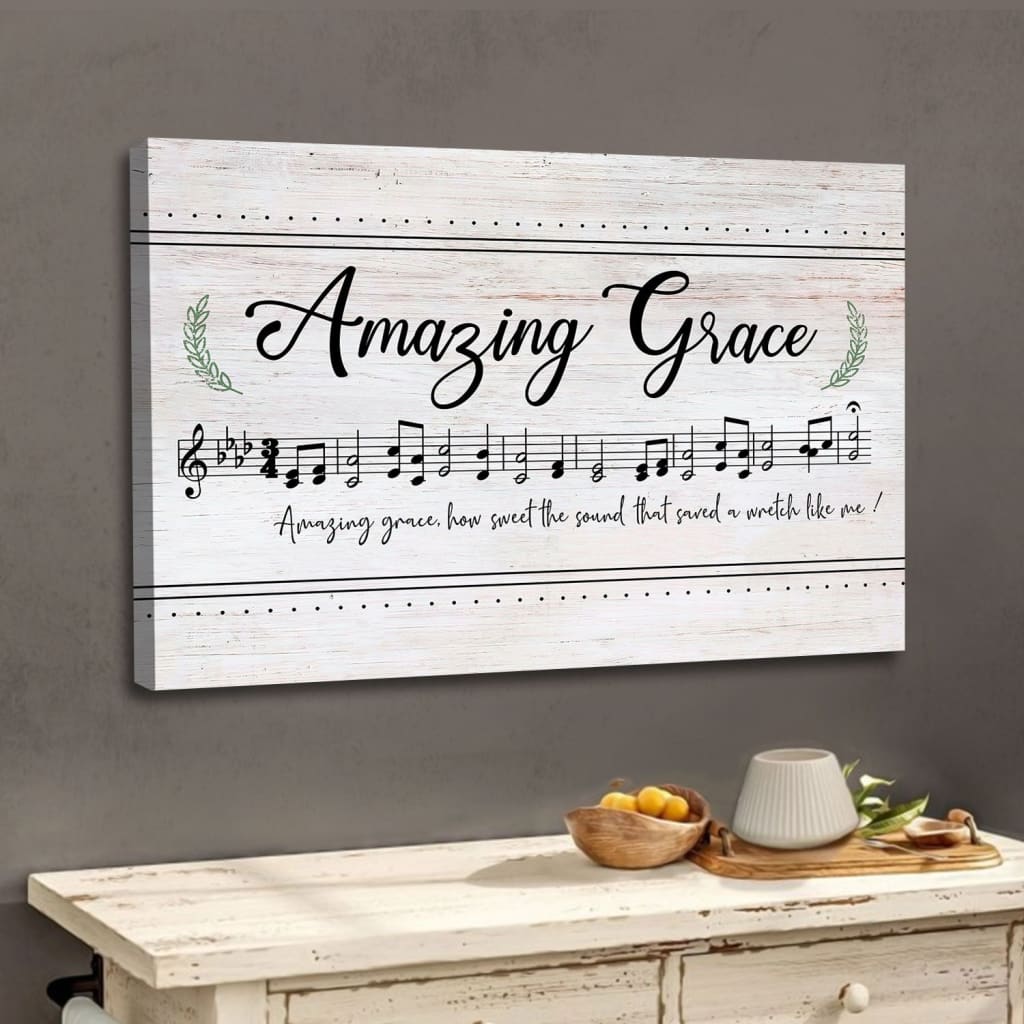 Christian wall art: Amazing grace how sweet the sound sheet music Christian song lyrics canvas art