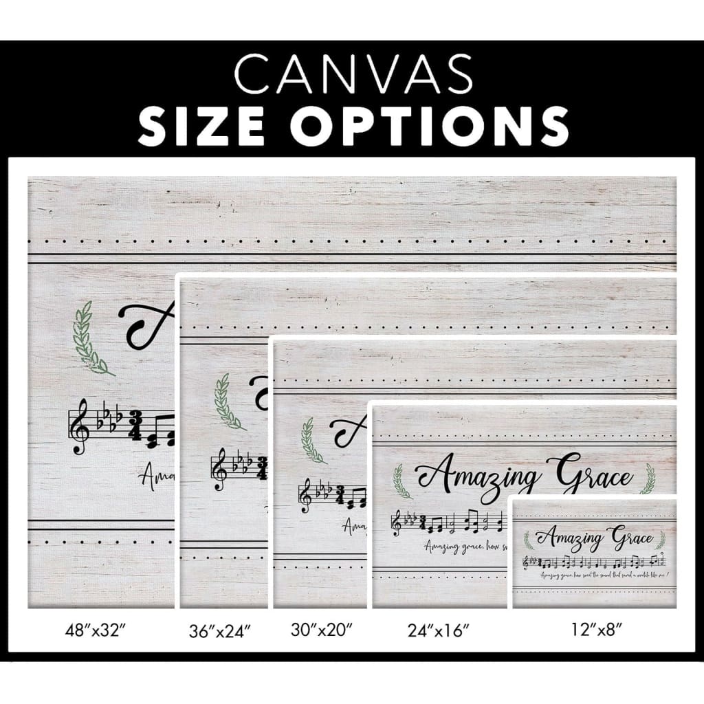 Christian wall decor with &quot;Amazing Grace&quot; lyrics and sheet music, bringing inspiration and harmony to your home / canvas size options.