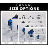 Faith-based "Great Is Thy Faithfulness" canvas print with a butterfly on a flower for Christian home decor / size options.