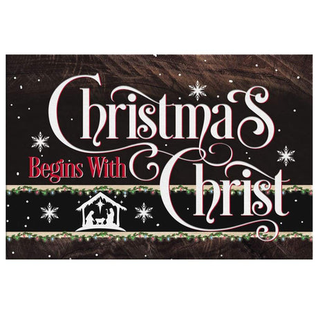 Faith-based Christmas wall art displaying "Christmas Begins With Christ" and the nativity scene, great religious holiday decor.