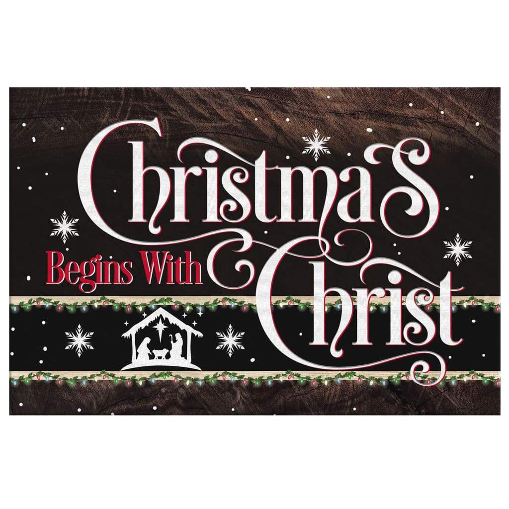 Faith-based Christmas wall art displaying &quot;Christmas Begins With Christ&quot; and the nativity scene, great religious holiday decor.