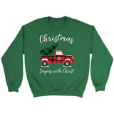 Christmas begins with Christ plaid truck Christian sweatshirt Irish Green / S
