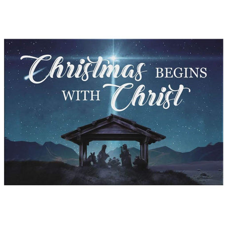 Faith-based Christmas wall art displaying "Christmas Begins With Christ" and Jesus’ birth, great religious holiday gift and decor.