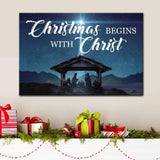 Christian Christmas wall decor featuring "Christmas Begins With Christ" and the birth of Jesus, perfect faith-based Christmas gift.