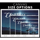 Christian Christmas canvas print featuring "Christmas Begins With Christ" and the birth of Jesus, ideal inspirational holiday gift and decor - size options.