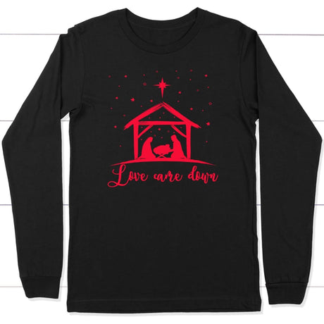 Christian Christmas gifts: Love came down Jesus born long sleeve t-shirt Black / S
