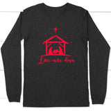 Christian Christmas gifts: Love came down Jesus born long sleeve t-shirt Dark Grey Heather / S