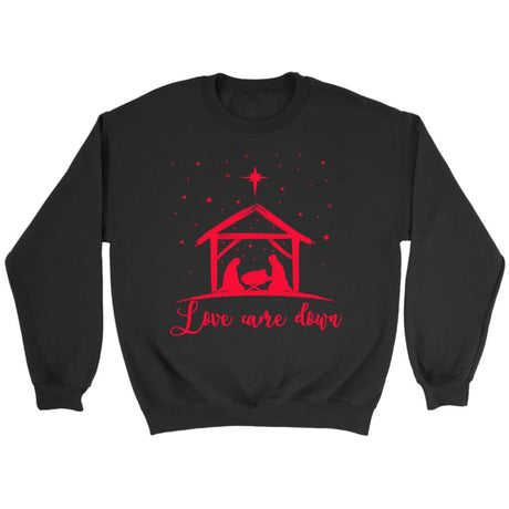 Christian Christmas gifts: Love came down Jesus born sweatshirt Black / S