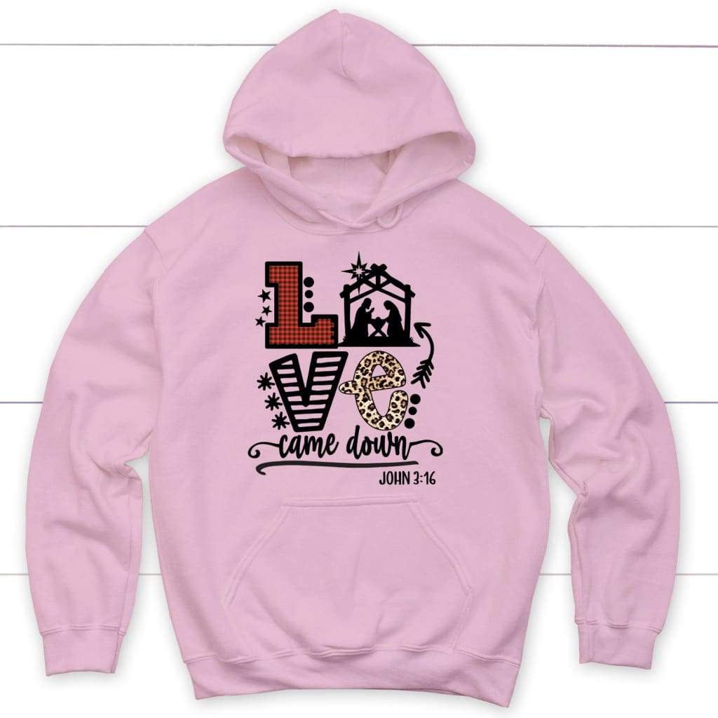 Christian Christmas gifts - Love came down John 3:16 Christmas hoodie Light Pink / S