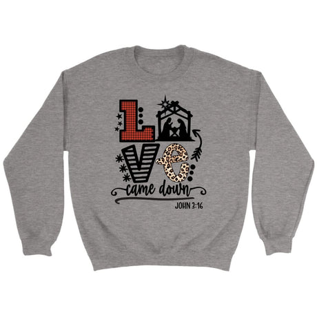 Christian Christmas gifts - Love came down John 3:16 Christmas sweatshirt Sport Grey / S