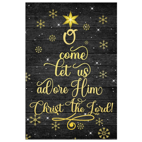 Faith-based Christmas wall art displaying "O Come Let Us Adore Him" with a decorated Christmas tree, great religious holiday decor for homes.
