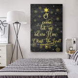 Inspirational canvas print with "O Come Let Us Adore Him, Christ The Lord" and a beautifully decorated Christmas tree, ideal Christian wall art.