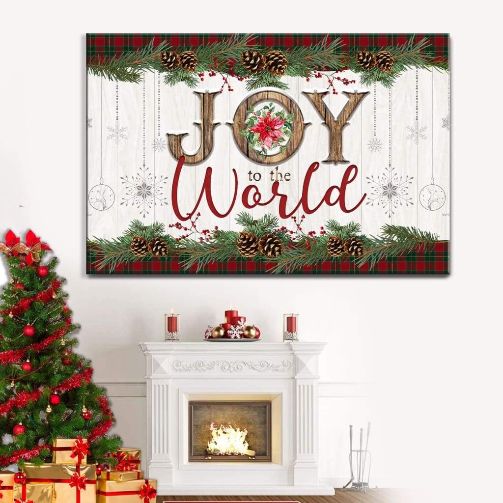 Christian Christmas wall art featuring "Joy To The World" with a Merry Christmas border, perfect faith-based holiday gifts.