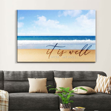 Coastal-themed Christian wall art featuring "It Is Well With My Soul," perfect for home decor and inspirational gifts.
