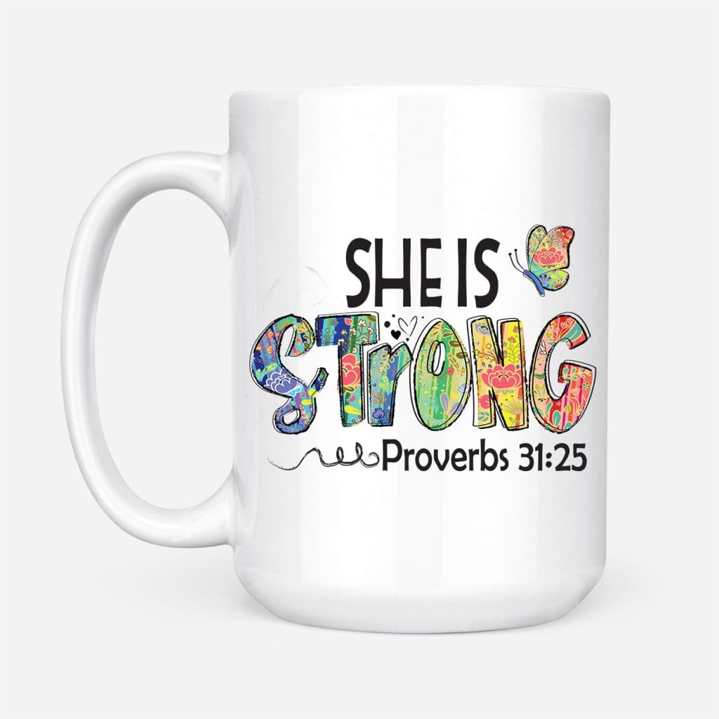 Strength and Dignity Pink Butterfly Garden Ceramic Coffee Mug with Exposed  Clay Base - Proverbs 31:25