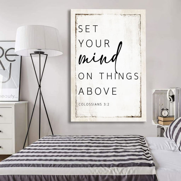 Bible verse wall art sign - Set your minds on things above - Colossians 3:2 - Christian wall art - Bible verse farmhouse signs for home newest