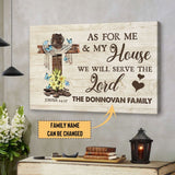 Cross Personalized wall art with Joshua 24:15 Bible verse and custom family name, perfect for Christian home décor.