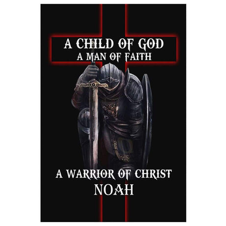 Personalized wall art with "Child of God Man of Faith Warrior of Christ" and custom name, perfect for Christian home décor.