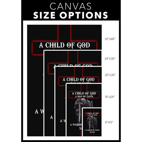 Faith-based wall art featuring "Child of God Man of Faith Warrior of Christ" and custom name, great for religious decoration.
