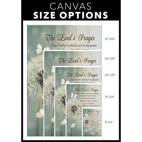 Religious wall art canvas featuring The Lord's Prayer and dandelion design, perfect for faith-filled home decor.