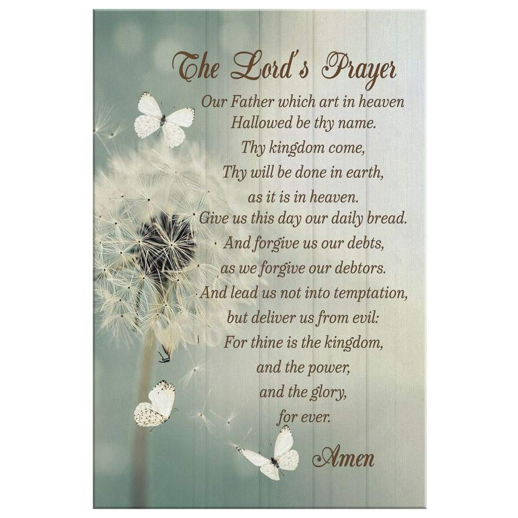 Faith-based canvas wall art with The Lord's Prayer and dandelion, great religious decor for Christian homes.