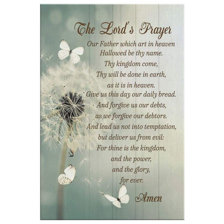 Faith-based canvas wall art with The Lord's Prayer and dandelion, great religious decor for Christian homes.