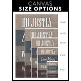 Rustic Christian wall decor with Micah 6:8, "Do justly, love mercy, walk humbly," great for Scripture-inspired home decor / canvas size options.