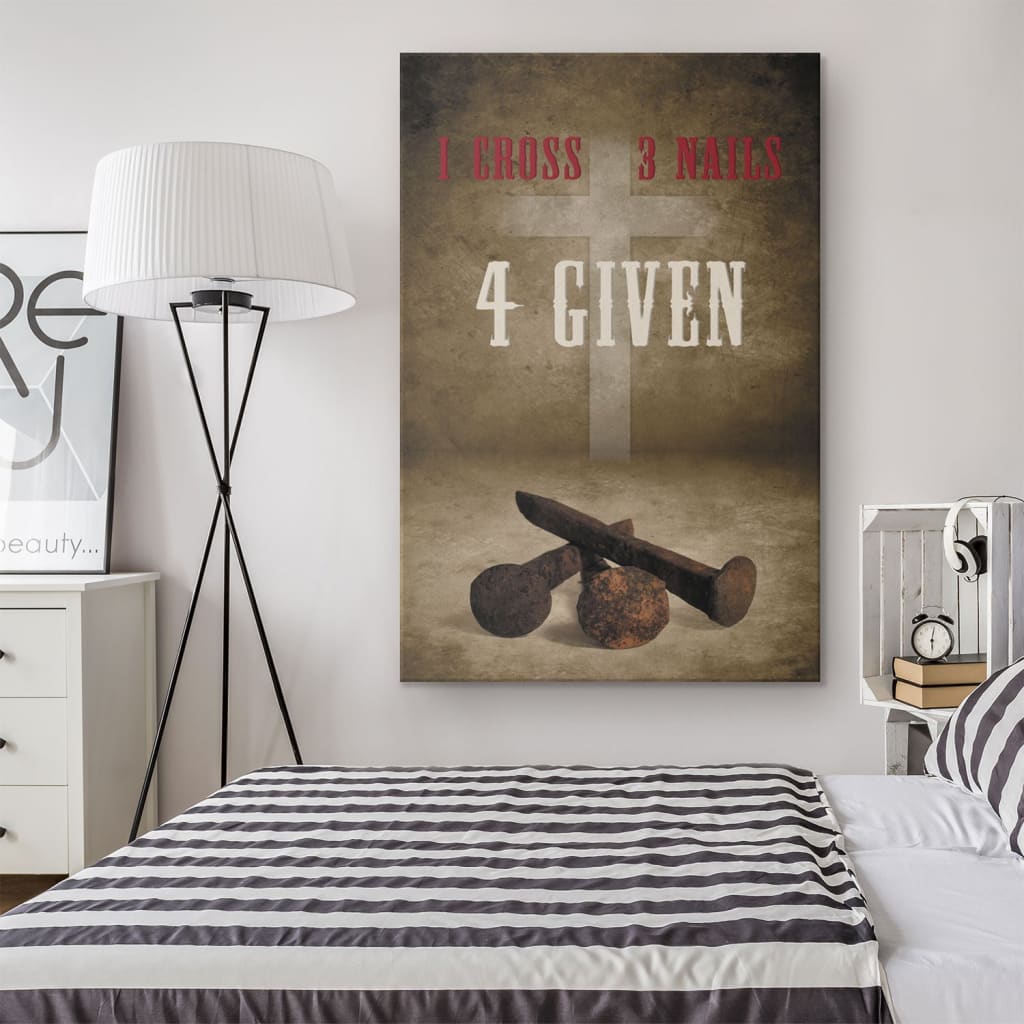 Easter canvas with "1 Cross 3 Nails 4given" message, meaningful Christian wall decor.