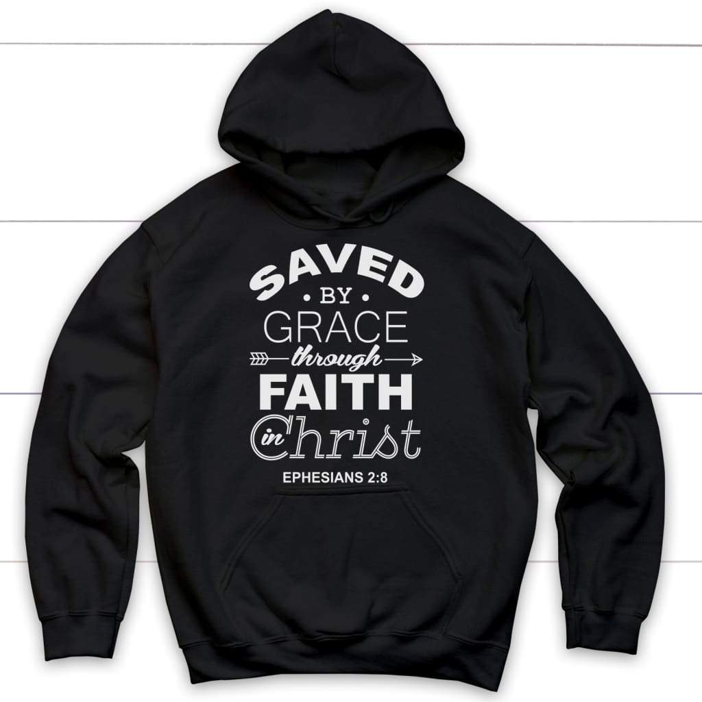 Ephesians 2:8 Saved by grace Bible verse hoodie | Christian apparel Black / S