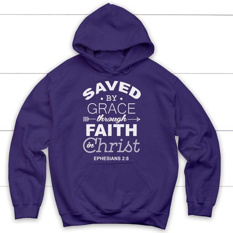 Ephesians 2:8 Saved by grace Bible verse hoodie | Christian apparel Purple / S
