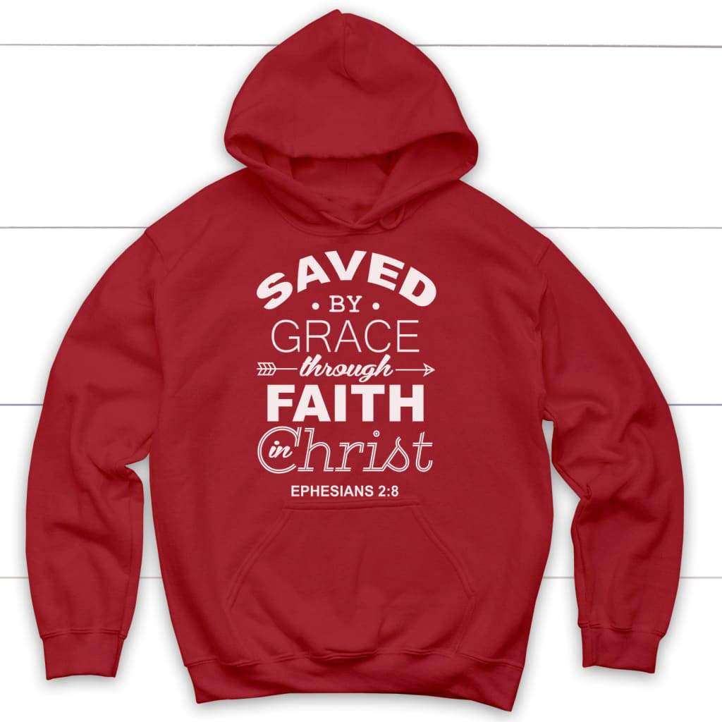 Ephesians 2:8 Saved by grace Bible verse hoodie | Christian apparel Red / S