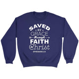 Ephesians 2:8 Saved by grace Bible verse sweatshirt Purple / S