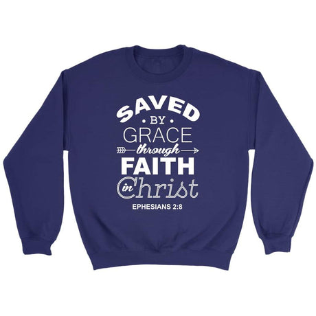 Ephesians 2:8 Saved by grace Bible verse sweatshirt Purple / S