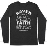 Ephesians 2:8 Saved by grace long sleeve t-shirt | Christian apparel Dark Grey Heather / S
