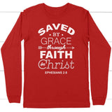 Ephesians 2:8 Saved by grace long sleeve t-shirt | Christian apparel Red / S