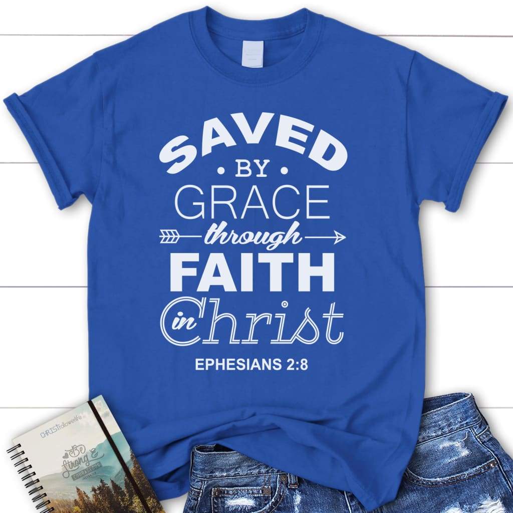 Make Your Mark Saved by Grace Wreath Christian Faith & Bible Verse T-Shirt for Women & Girls WH