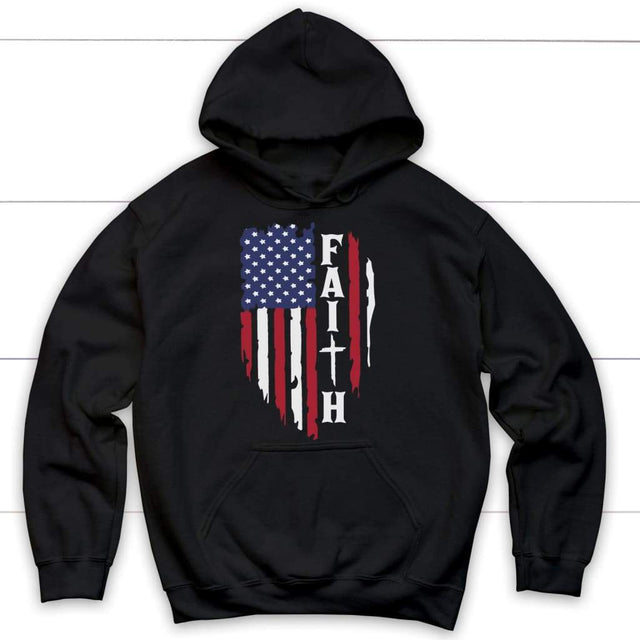 Faith and American flag Christian hoodie | Faith hoodies Black / S