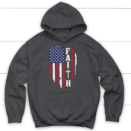 Faith and American flag Christian hoodie | Faith hoodies Dark Heather / S