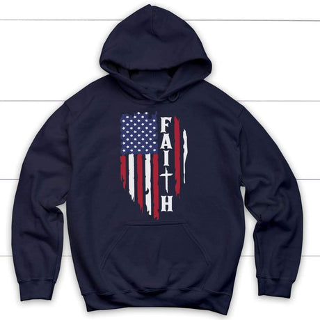 Faith and American flag Christian hoodie | Faith hoodies Navy / S