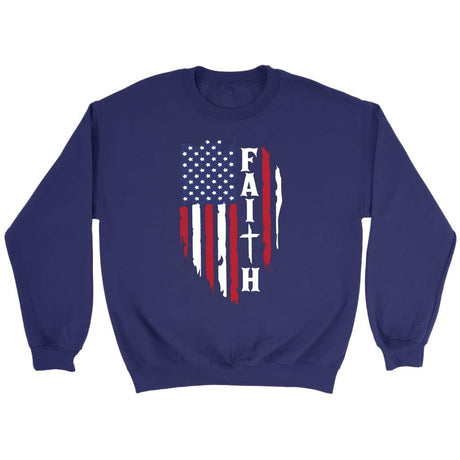 Faith and American flag Christian sweatshirt Purple / S
