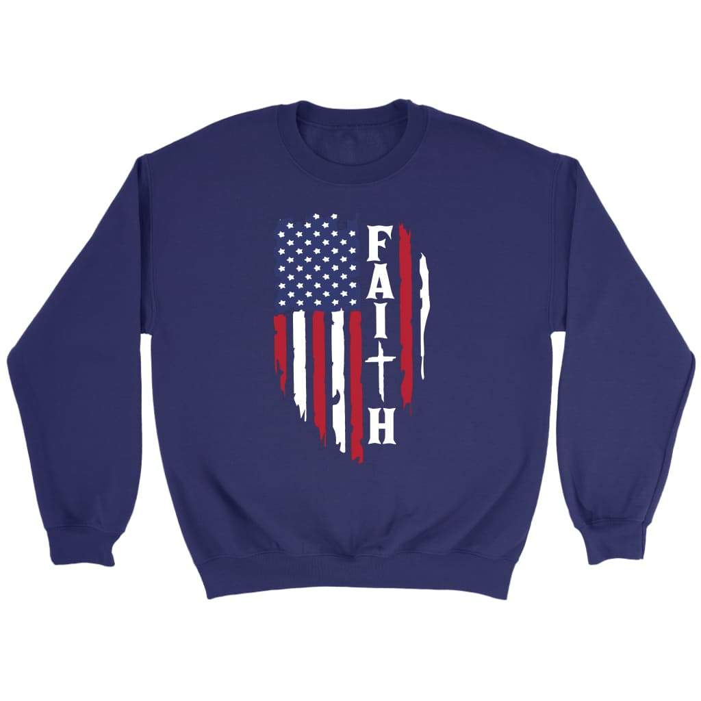 Faith and American flag Christian sweatshirt Purple / S