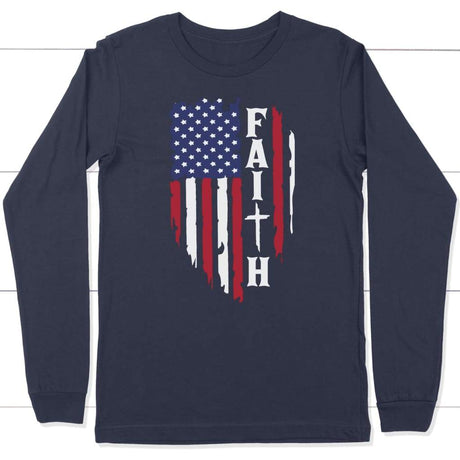 Faith and american flag long sleeve shirt Navy / S