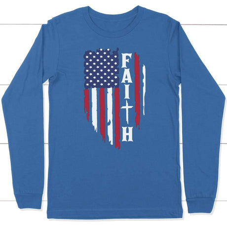 Faith and american flag long sleeve shirt True Royal / S