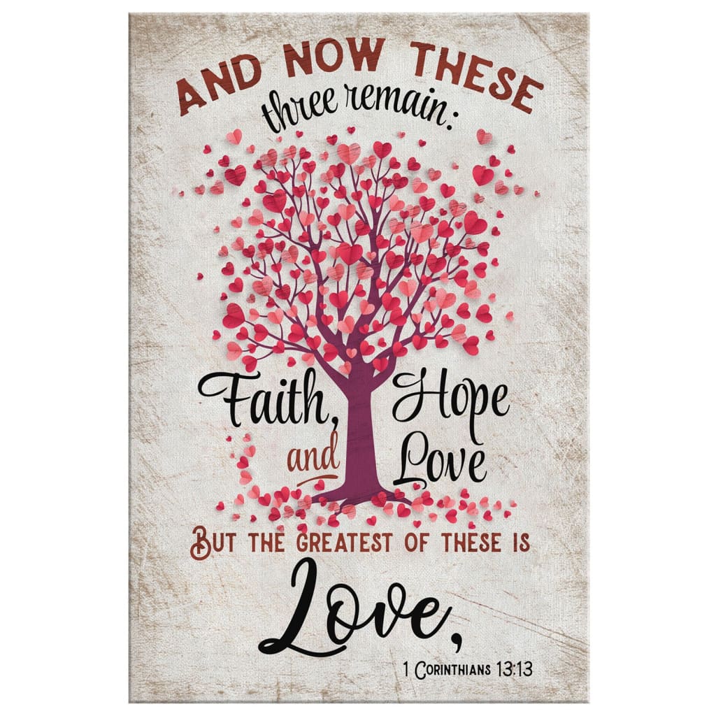 Faith Hope and Love 1 Corinthians 13:13 Heart Tree Wall Art Canvas