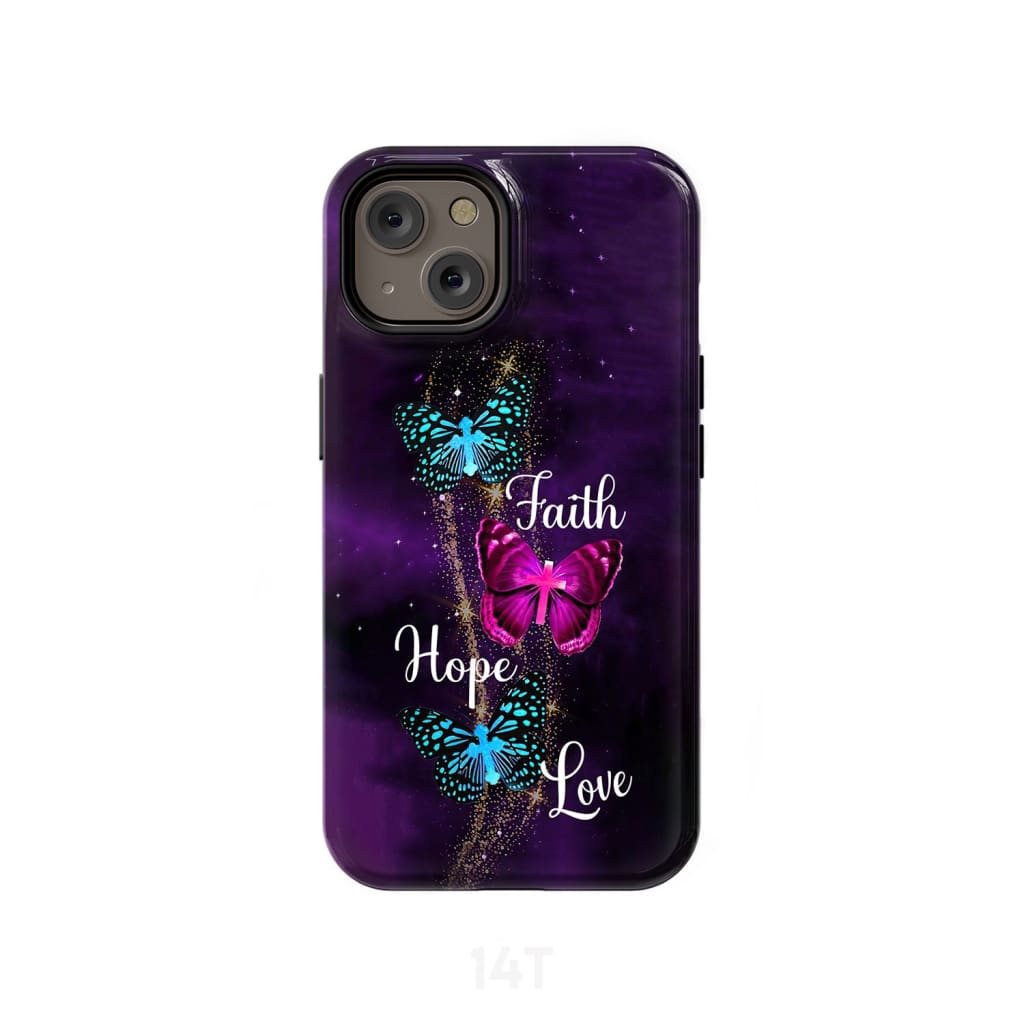 Faith Hope Love Butterfly with Cross Christian phone case iPhone 14 / Tough