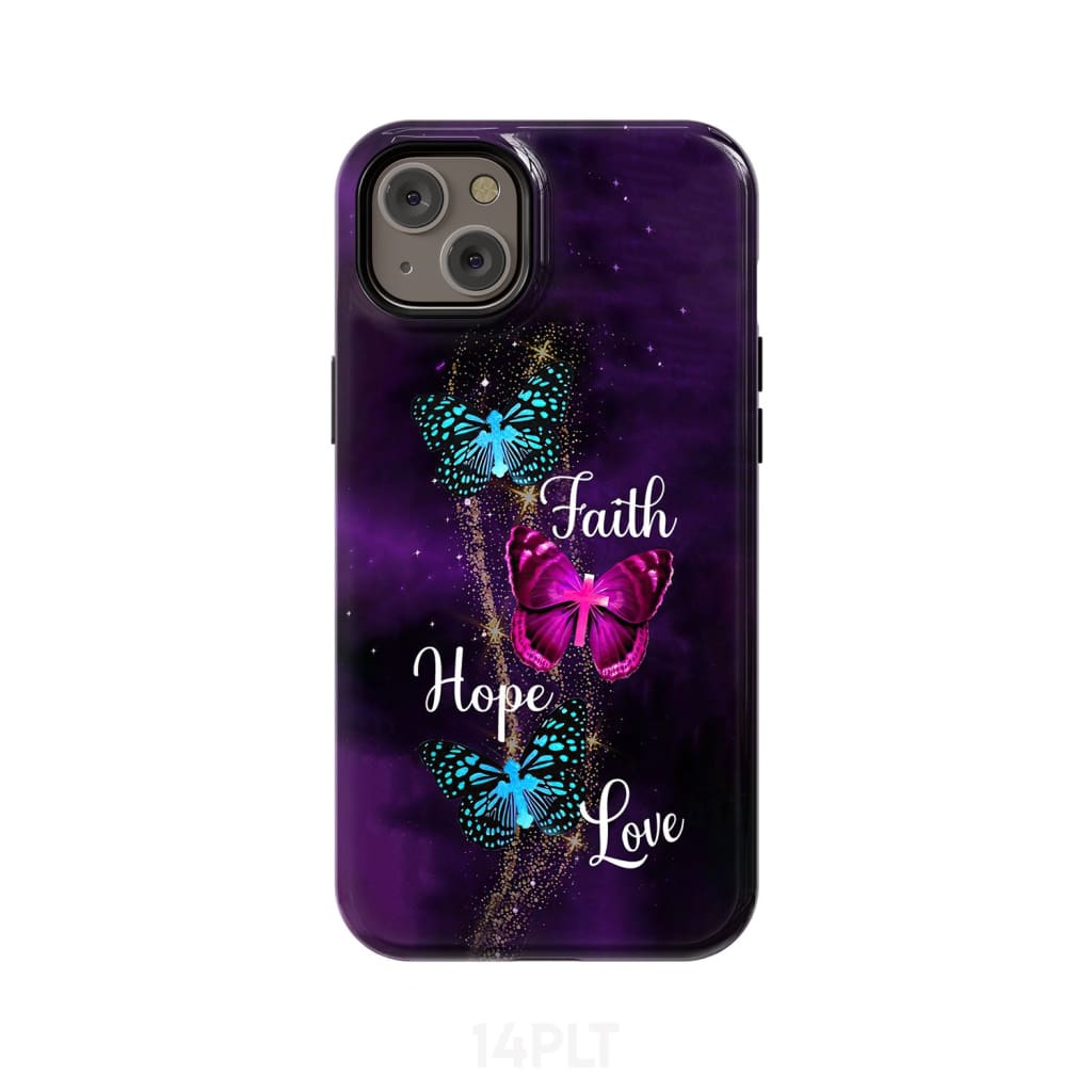 Faith Hope Love Butterfly with Cross Christian phone case iPhone 14 Plus / Tough