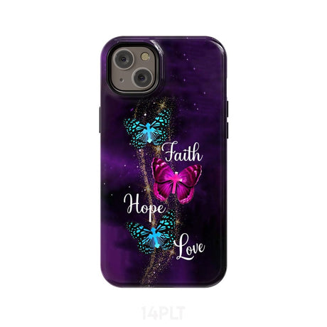 Faith Hope Love Butterfly with Cross Christian phone case iPhone 14 Plus / Tough